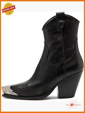 Women's Western Cowgirl Ankle Boots Stacked Heel Steel Toe Side Zipper Booties
